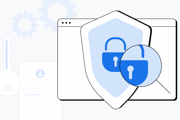 Shield with lock and magnifying glass